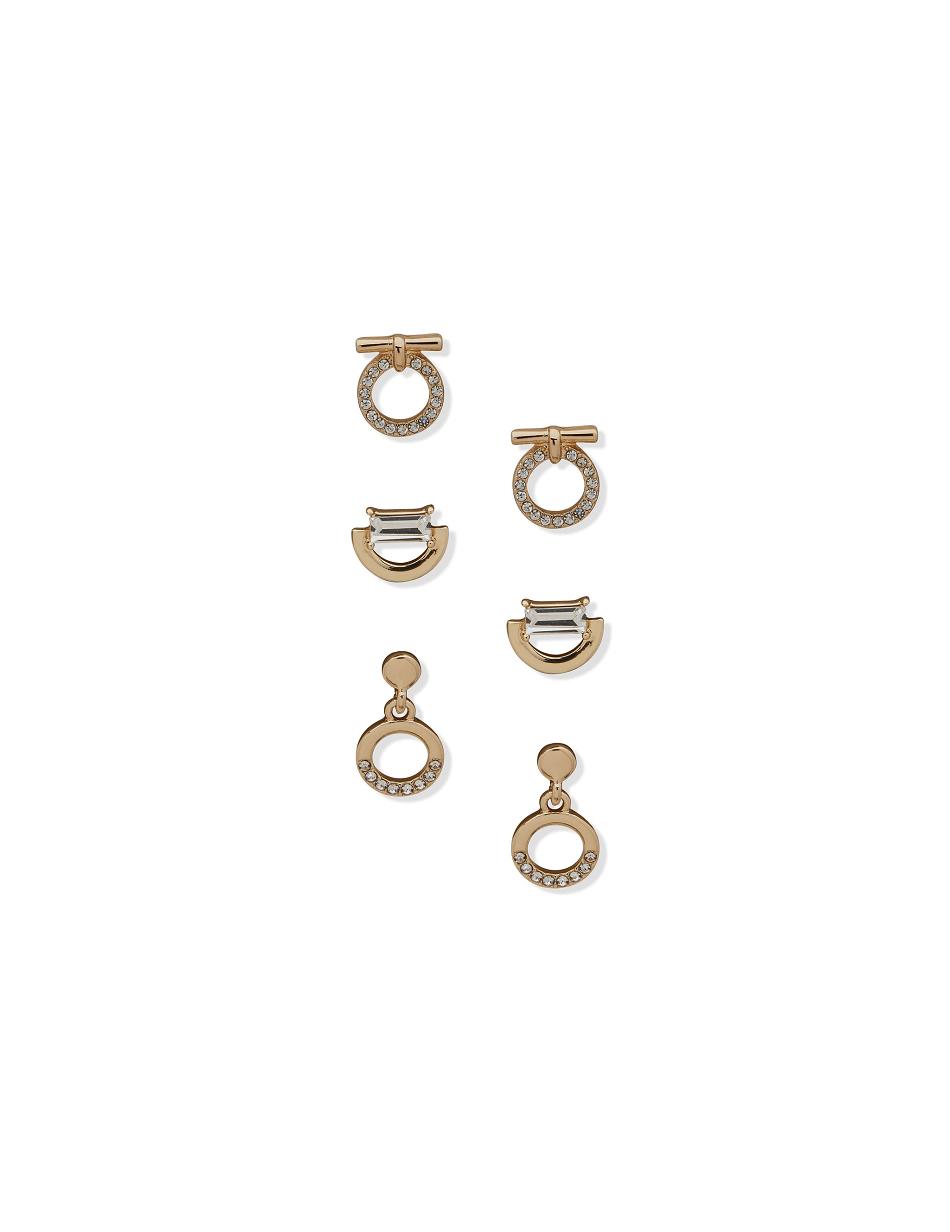 Earring Anne Klein Stud Drop and Circle Pave Pierced Earring Trio in Gift Box   | RNV-3579076